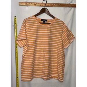 DENIM & CO Orange White Striped Crew Neck T Shirt Top Women Size 1X